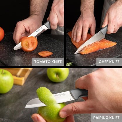 3-Piece Grey Stainless Steel Non-Stick Kitchen Knife Set, Nuovva