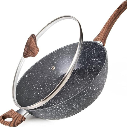 28cm Marble Granite Non-Stick Sauté Pan with Glass Lid, Nuovva
