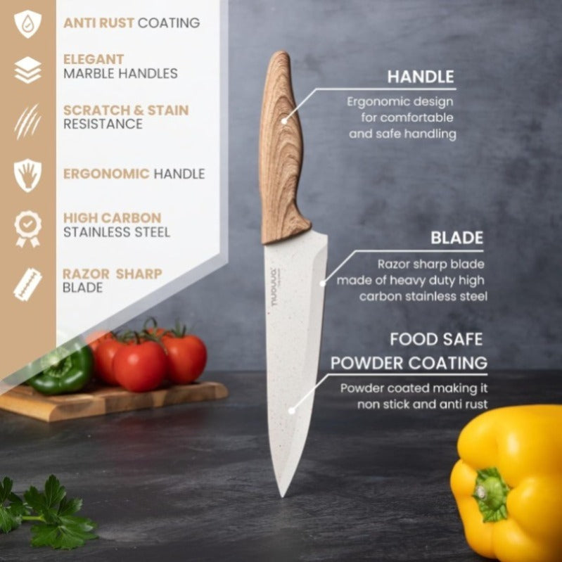 5-Piece Cream Granite Non-Stick Kitchen Knife Set, Nuovva