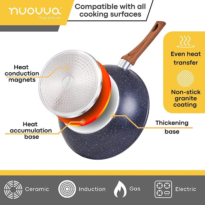 28cm Induction Non-Stick Wok Pan with Glass Lid, Nuovva