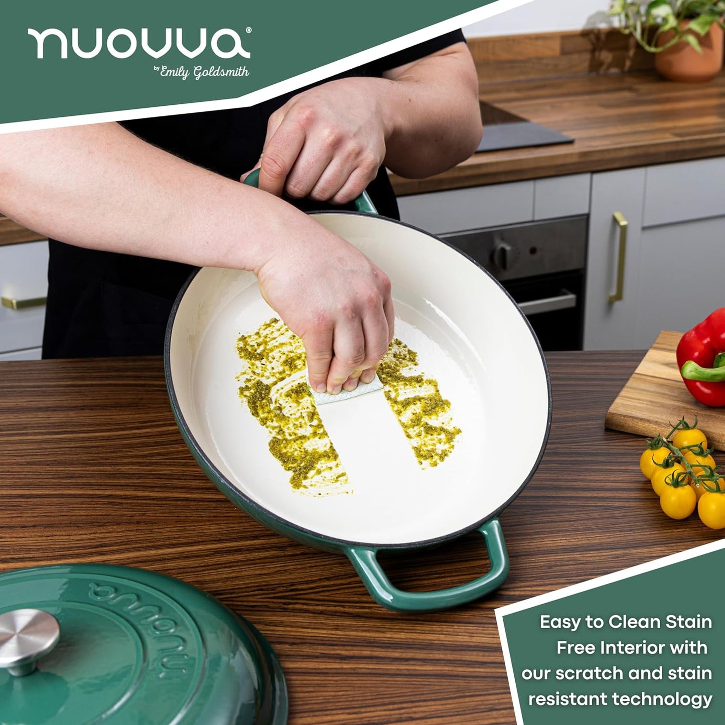 Shallow Enamelled Cast Iron Dutch Oven Casserole Pot (30cm & 32cm), Nuovva