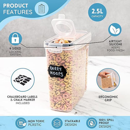 Airtight BPA-Free Cereal Food Storage Containers – 2.5L (Sets of 2,3,4,6 & 8) by Nuovva