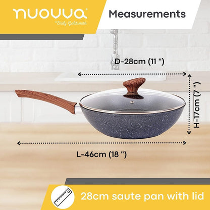 28cm Induction Non-Stick Wok Pan with Glass Lid, Nuovva