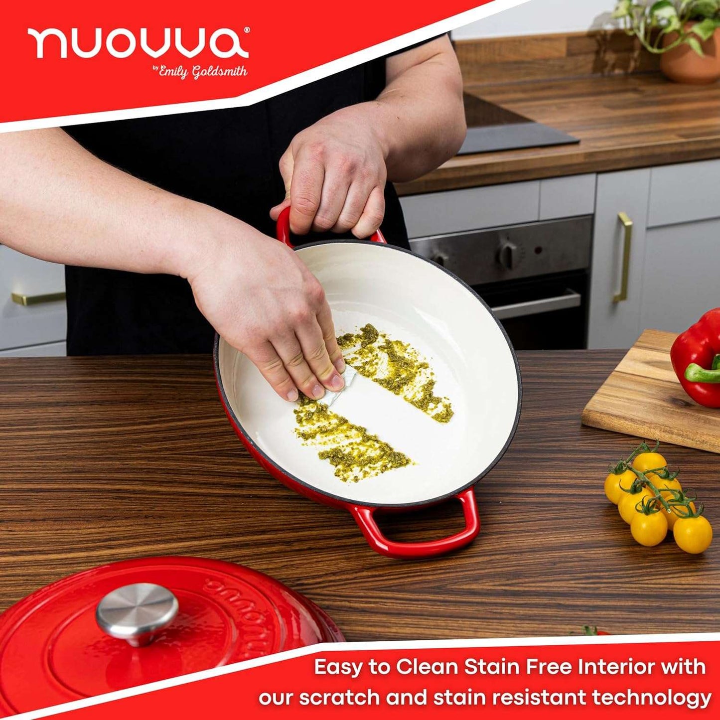 Shallow Enamelled Cast Iron Dutch Oven Casserole Pot (30cm & 32cm), Nuovva