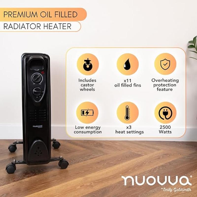 2500W Energy Efficient Electric Heater with 3 Heat Settings - 11 Fin