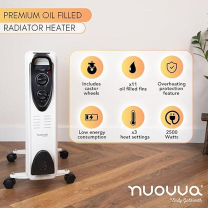 2500W Energy Efficient Electric Heater with 3 Heat Settings - 11 Fin