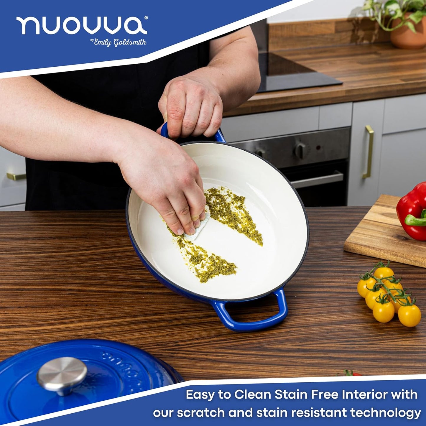 Shallow Enamelled Cast Iron Dutch Oven Casserole Pot (30cm & 32cm), Nuovva