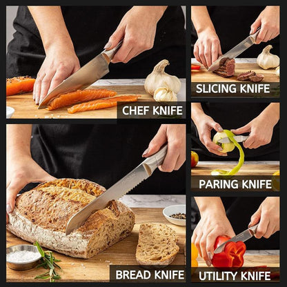 Stainless Steel Kitchen Knife Set (5-Piece & 14-Piece with Hardwood Block), Nuovva