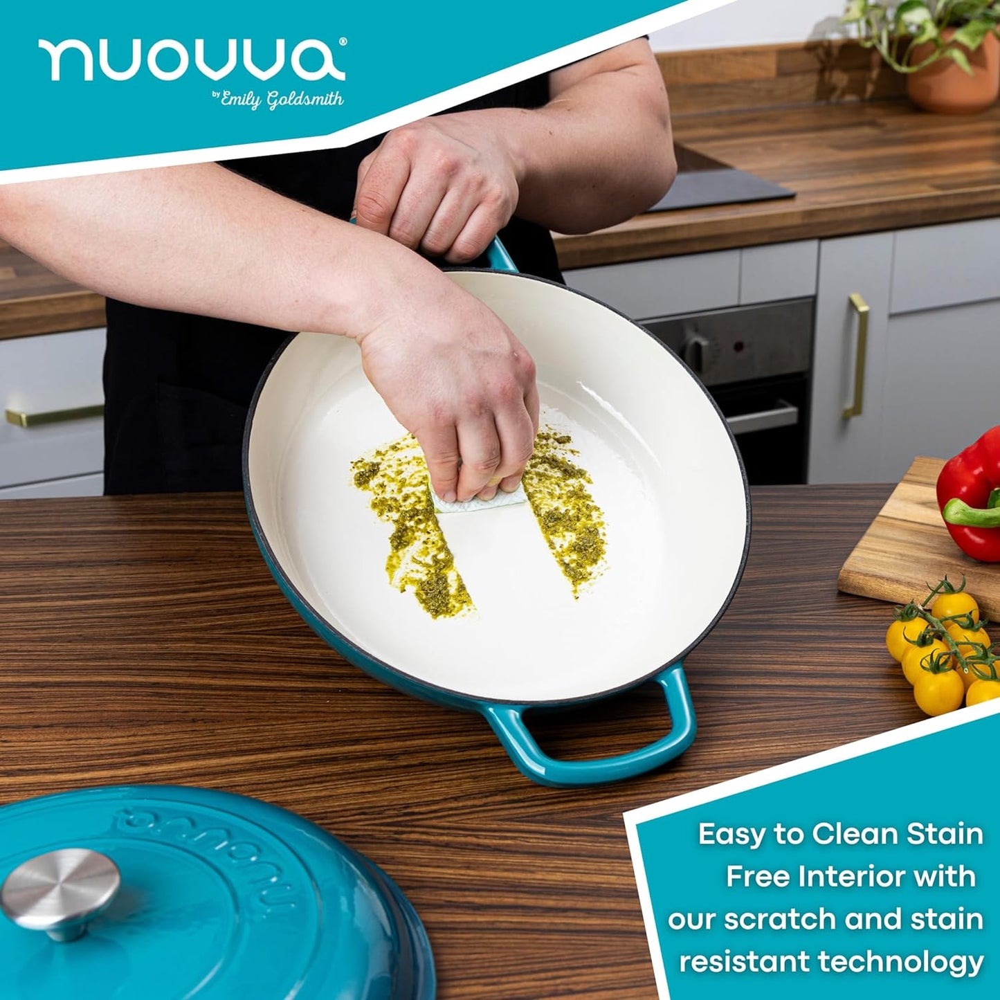 30cm Enamelled Cast Iron Shallow Dutch Oven Casserole Pot – 3.9L, Nuovva