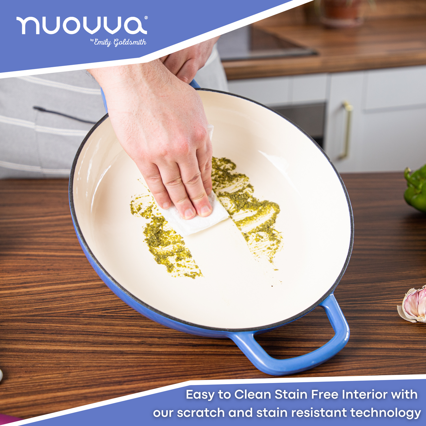 30cm Enamelled Cast Iron Shallow Dutch Oven Casserole Pot – 3.9L, Nuovva