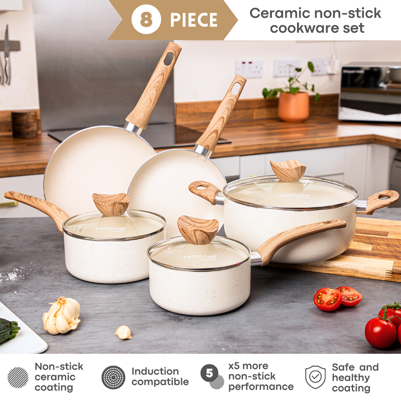 Cream Kitchen Cookware Set with Lids - 8-Pieces