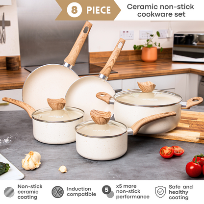 Kitchen Cookware Set with Lids - 8-Pieces (Multiple Colours)