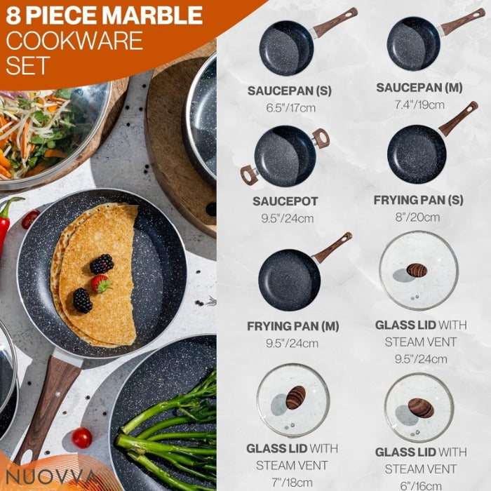 Kitchen Cookware Set with Lids - 8-Pieces (Multiple Colours)