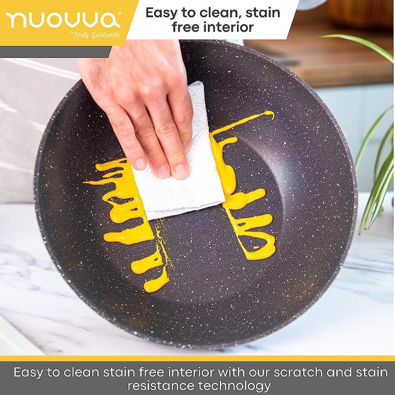 28cm Induction Non-Stick Wok Pan with Glass Lid, Nuovva