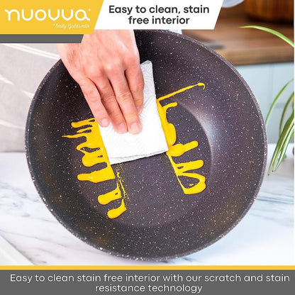 28cm Induction Non-Stick Wok Pan with Glass Lid, Nuovva