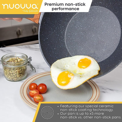 28cm Induction Non-Stick Wok Pan with Glass Lid, Nuovva