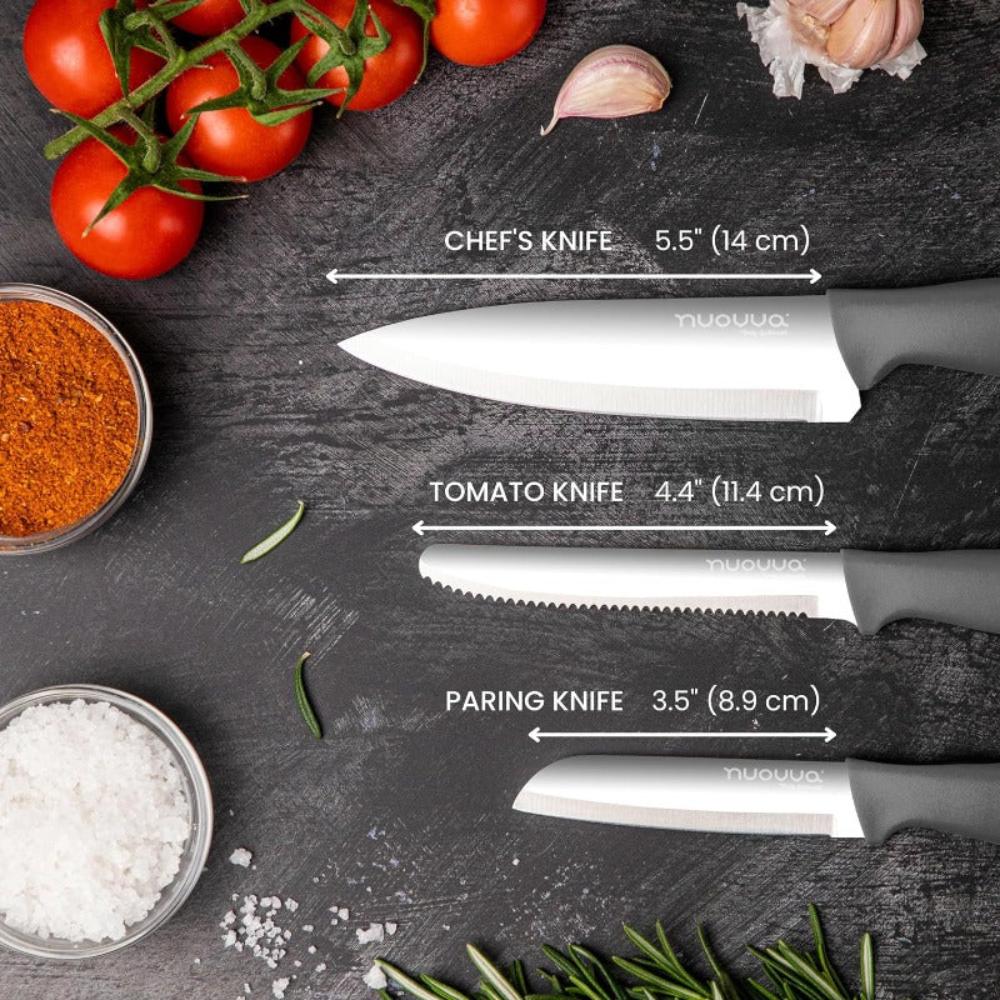 3-Piece Grey Stainless Steel Non-Stick Kitchen Knife Set, Nuovva