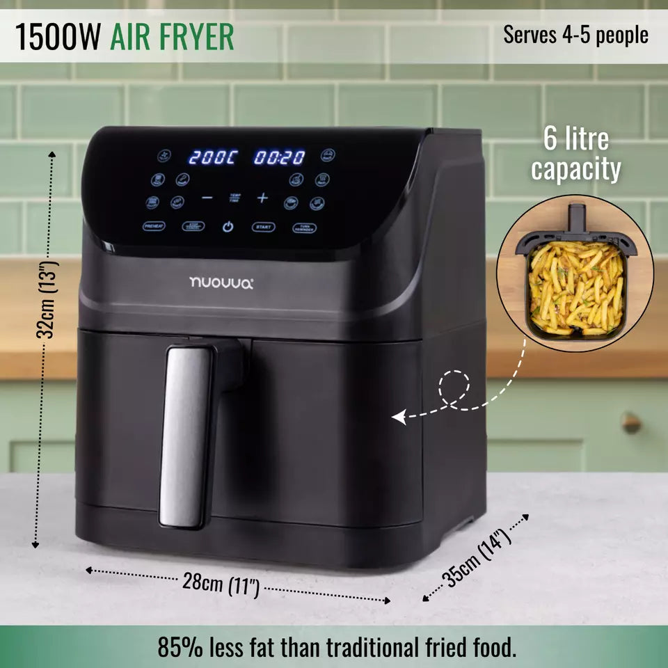 6.5L Dual Compartment Air Fryer Oven with 10 Preset Cooking Functions – 1500W, Nuovva