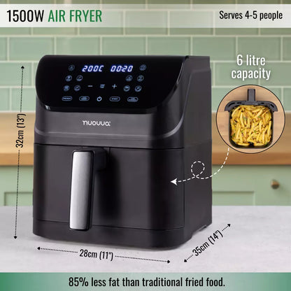 6.5L Dual Compartment Air Fryer Oven with 10 Preset Cooking Functions – 1500W, Nuovva