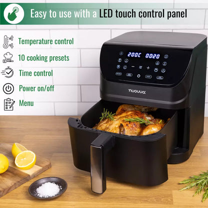 6.5L Dual Compartment Air Fryer Oven with 10 Preset Cooking Functions – 1500W, Nuovva