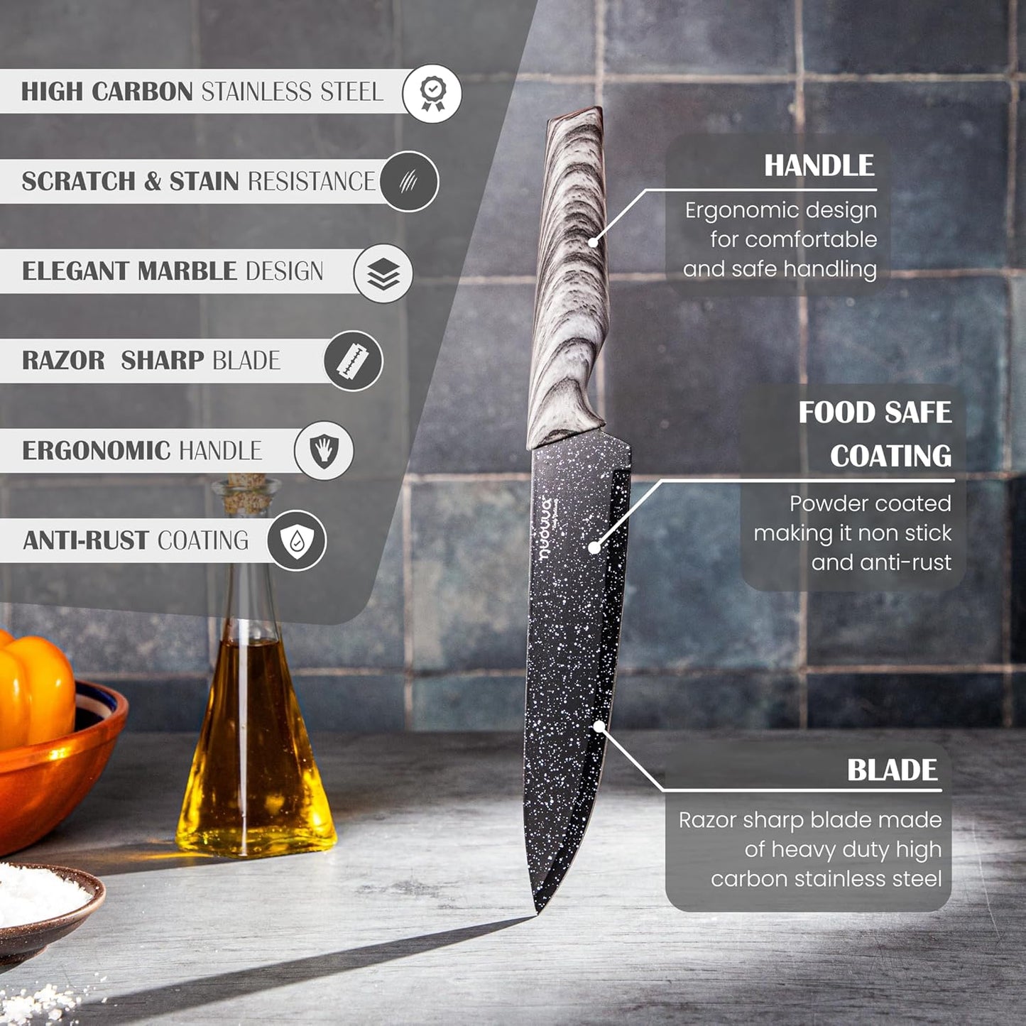 Granite Kitchen Knife Block Set - 5pcs, 17pcs