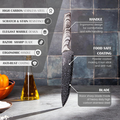 17-Piece Professional Black Granite Kitchen Knife Set with Acrylic Block, Nuovva