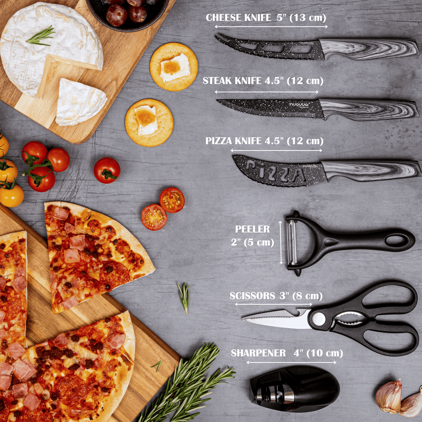 17-Piece Professional Black Granite Kitchen Knife Set with Acrylic Block, Nuovva