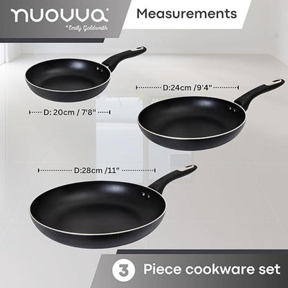 3-Piece Non-Stick Frying Pan Set (20cm, 24cm & 28cm), Nuovva