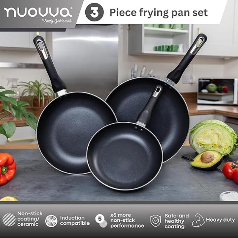 3-Piece Non-Stick Frying Pan Set (20cm, 24cm & 28cm), Nuovva