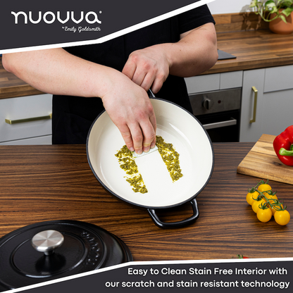 Shallow Enamelled Cast Iron Dutch Oven Casserole Pot (30cm & 32cm), Nuovva