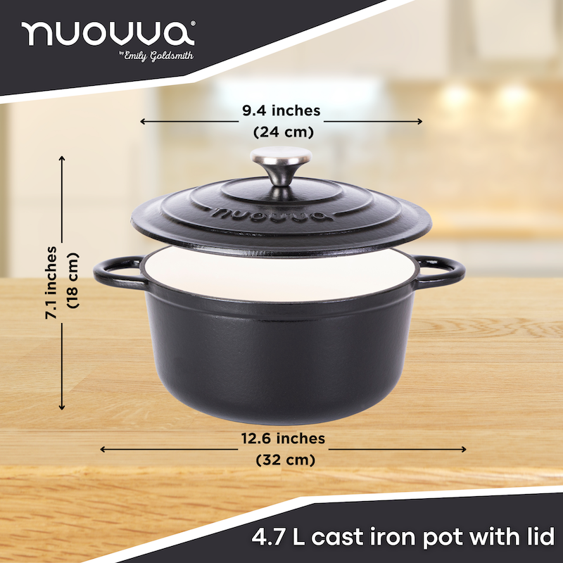 Enamelled Cast Iron Dutch Oven Casserole Pot (22cm, 24cm, 28cm & 30cm), Nuovva