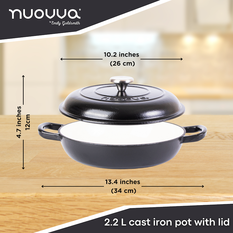 Shallow Enamelled Cast Iron Dutch Oven Casserole Pot (30cm & 32cm), Nuovva