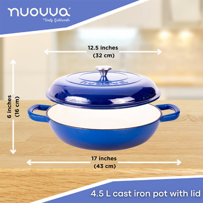 Shallow Enamelled Cast Iron Dutch Oven Casserole Pot (30cm & 32cm), Nuovva