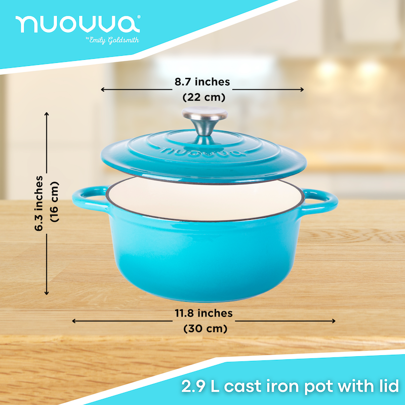 Enamelled Cast Iron Dutch Oven Casserole Pot (22cm, 24cm, 28cm & 30cm), Nuovva