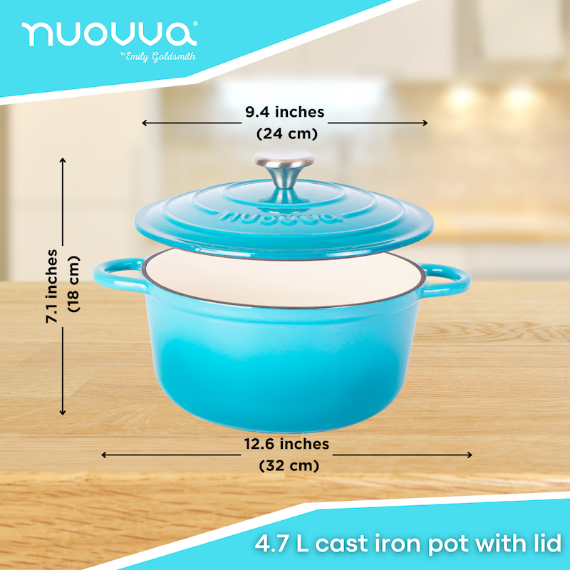 Cast Iron Dutch Oven with Lid, Casserole Pot - 24cm - 4.7L (Multiple Colours)