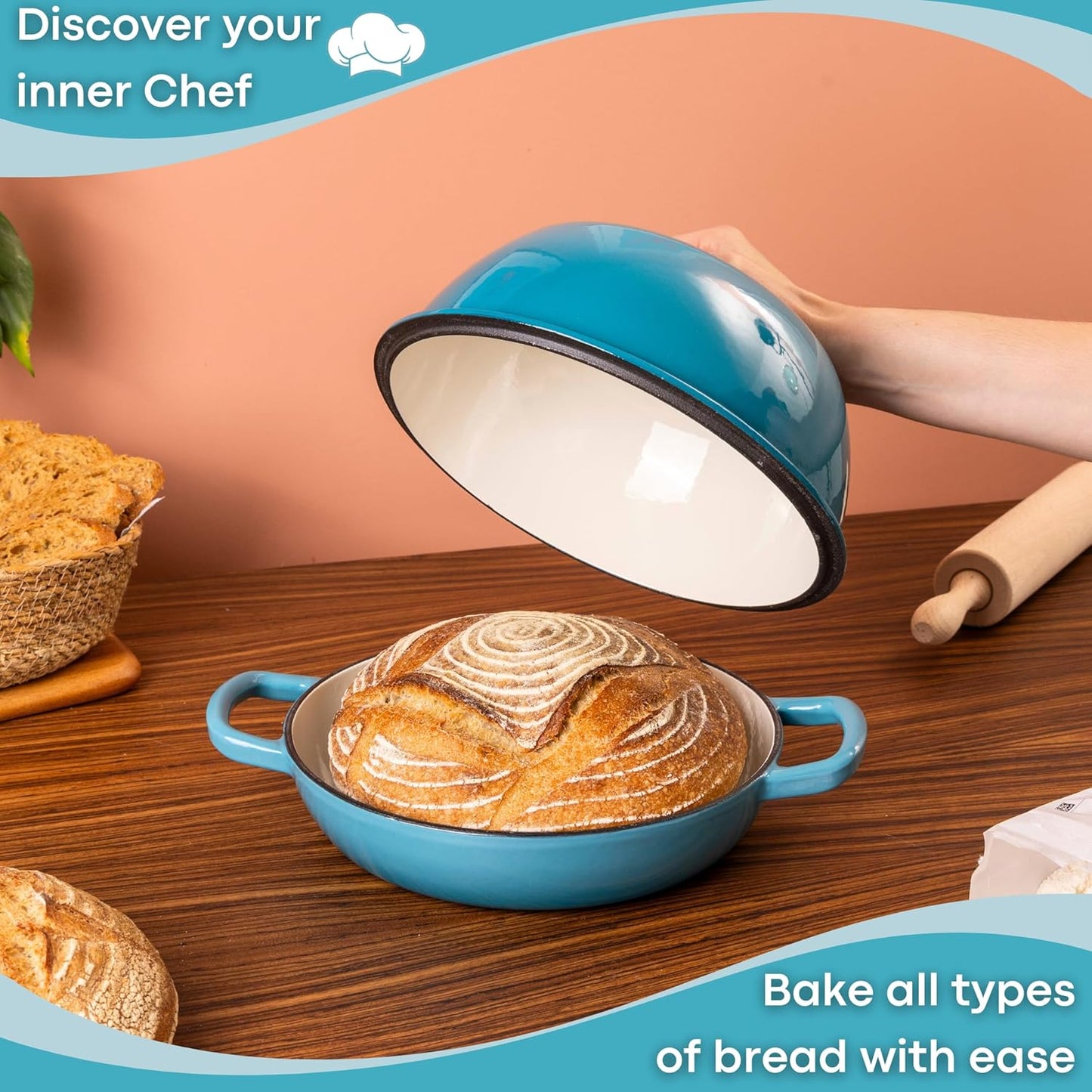Enamelled Cast Iron Dutch Oven Bread Pot, Nuovva