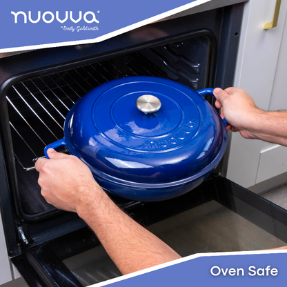 32cm Enamelled Cast Iron Shallow Casserole Dish with Lid – 3.5L, Nuovva