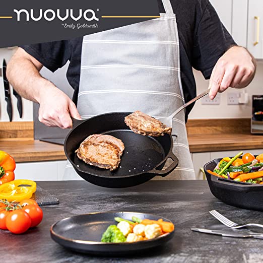 Cast Iron Pre Seasoned Skillet Frying Pan Chef Set (25 & 30cm)