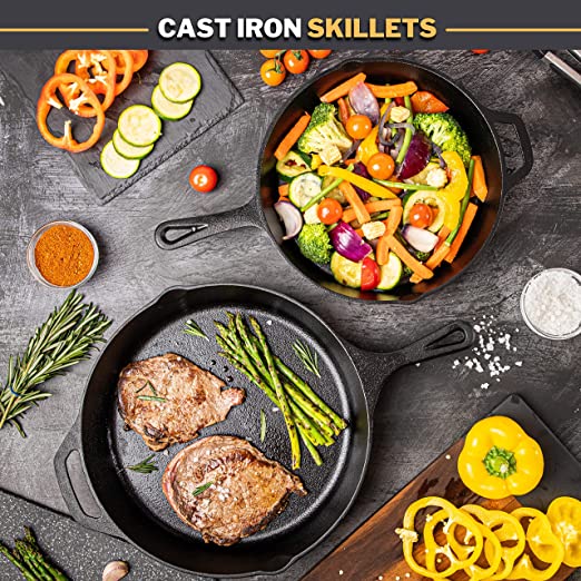Cast Iron Pre Seasoned Skillet Frying Pan Chef Set (25 & 30cm)