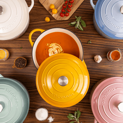 28cm Enamelled Cast Iron Dutch Oven Casserole Pot – 6L, Yellow, Nuovva
