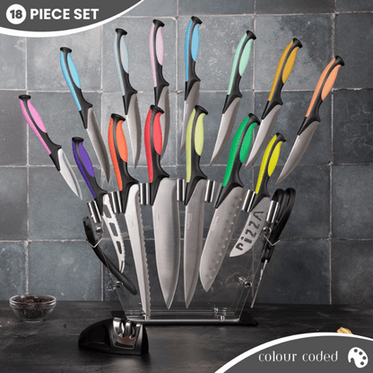 17-Piece Professional Black Granite Kitchen Knife Set with Acrylic Block, Nuovva