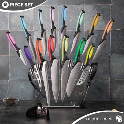 Colour-Coded Kitchen Knife Set with Block (5-Piece & 17-Piece), Nuovva