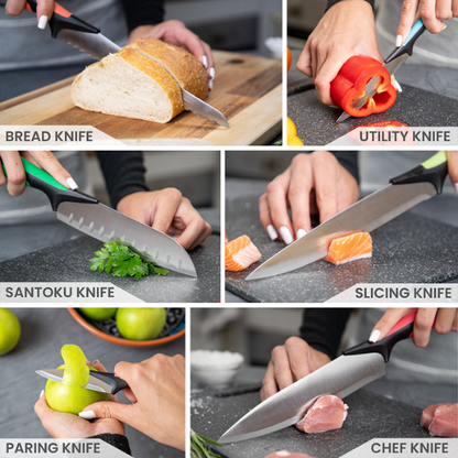Colour-Coded Kitchen Knife Set with Block (5-Piece & 17-Piece), Nuovva