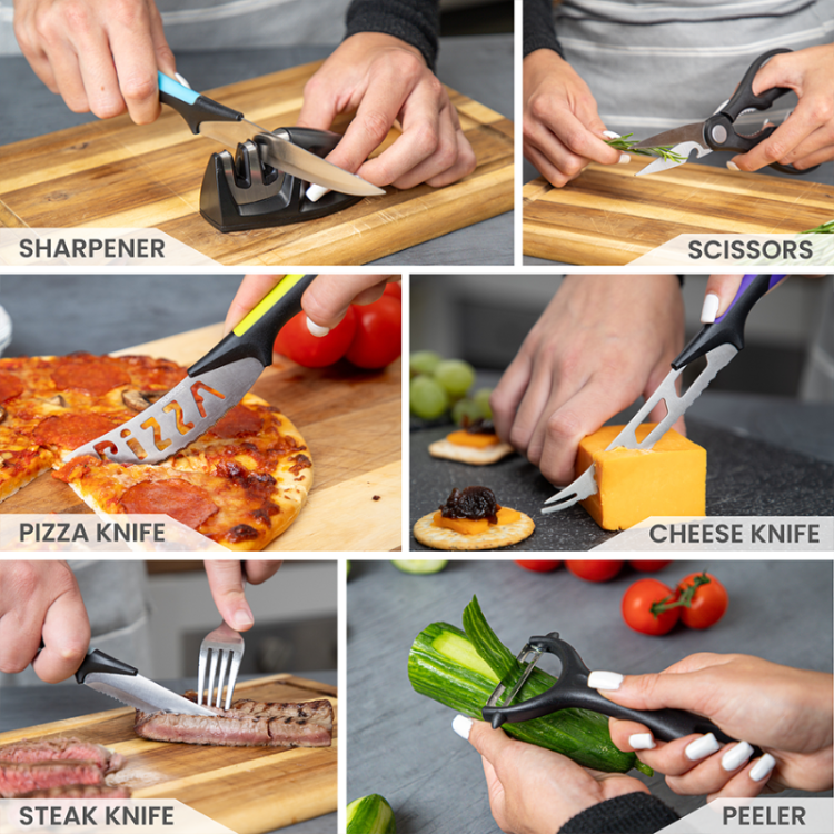 Colour-Coded Kitchen Knife Set with Block (5-Piece & 17-Piece), Nuovva