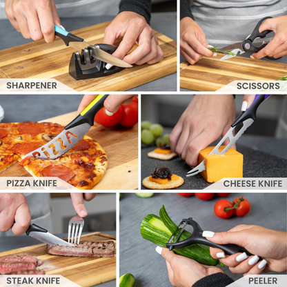 Colour-Coded Kitchen Knife Set with Block (5-Piece & 17-Piece), Nuovva