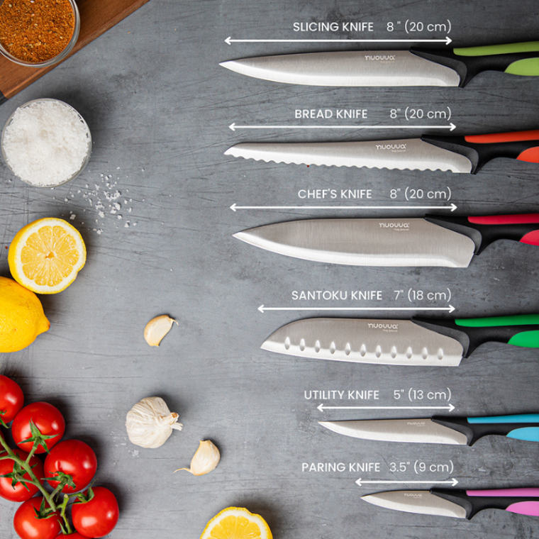 Colour-Coded Kitchen Knife Set with Block (5-Piece & 17-Piece), Nuovva
