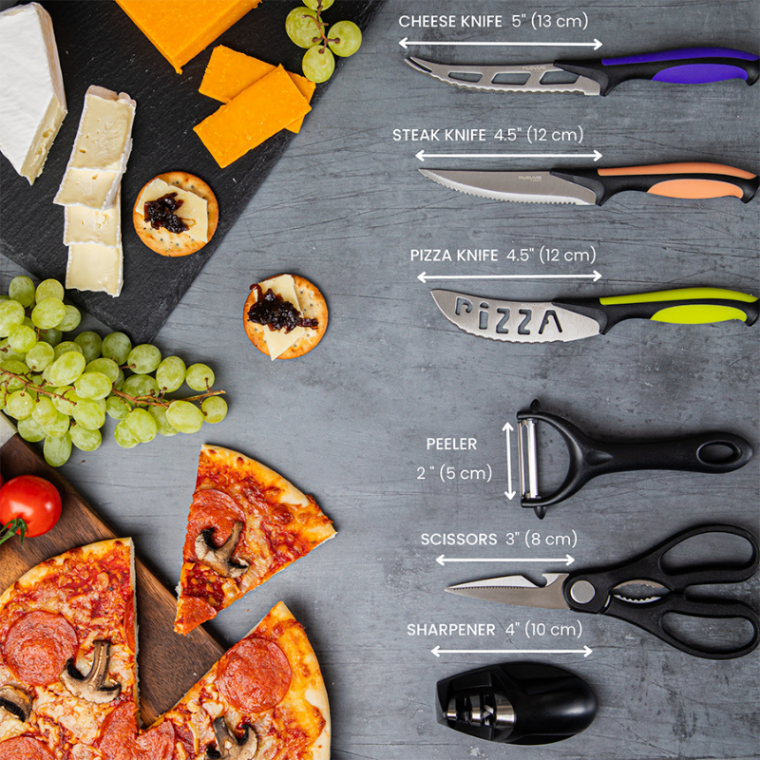 Colour-Coded Kitchen Knife Set with Block (5-Piece & 17-Piece), Nuovva