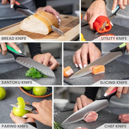 17-Piece Professional Black Granite Kitchen Knife Set with Acrylic Block, Nuovva