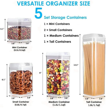 5-Piece Food Storage Container Set with Black or White Lids, Nuovva