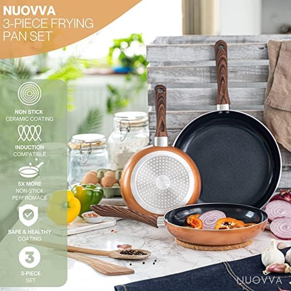 3-Piece Non-Stick Frying Pan Set (20cm, 24cm & 28cm), Nuovva